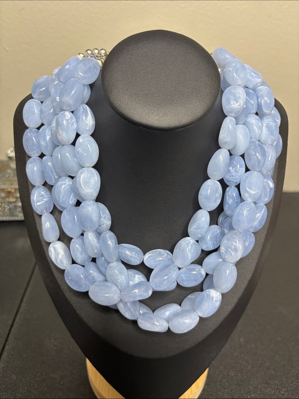 Chunky Multi-Strand Light Blue Beaded Statement Necklace